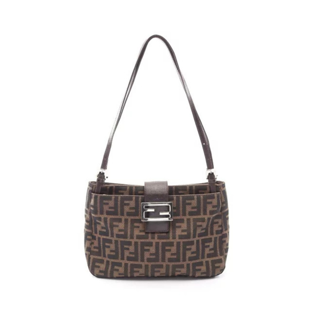 Fendi Zucca Shoulder Bag Canvas Leather Brown